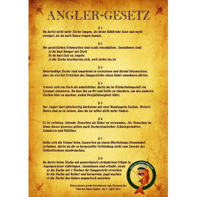Urkunde Poster Angler-GESETZ ca. 40 x 60 cm